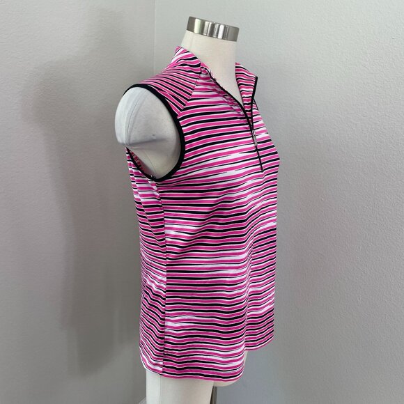 Tail White Label Womens Medium Pink Black Striped Sleeveless Zip Up Golf Top - Picture 3 of 10